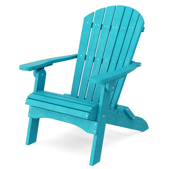 Wildridge Heritage Folding Adirondack Chair, Aruba Blue, Outdoor Weather Resistant Poly Patio Furniture