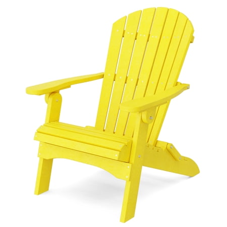 Wildridge Heritage Folding Adirondack Chair, Lemon Yellow, Outdoor Weather Resistant Poly Patio Furniture