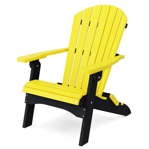 Wildridge Heritage Folding Adirondack Chair, Lemon Yellow and Black, Outdoor Weather Resistant Poly Patio Furniture