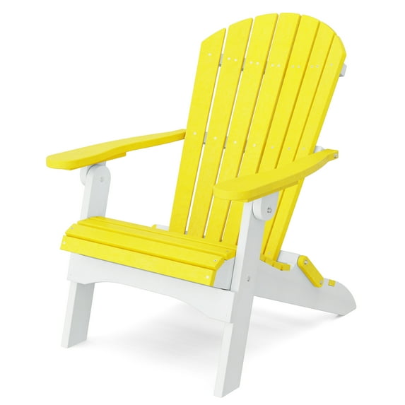 Wildridge Heritage Folding Adirondack Chair, Lemon Yellow and White, Outdoor Weather Resistant Poly Patio Furniture