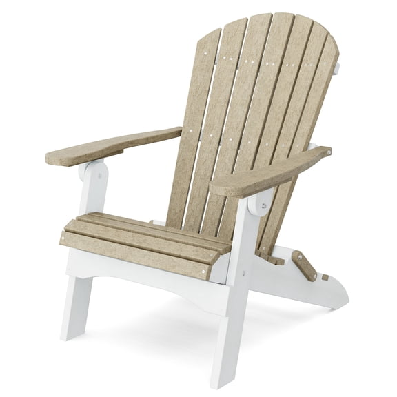 Wildridge Heritage Folding Adirondack Chair, Weathered Wood and White, Outdoor Weather Resistant Poly Patio Furniture