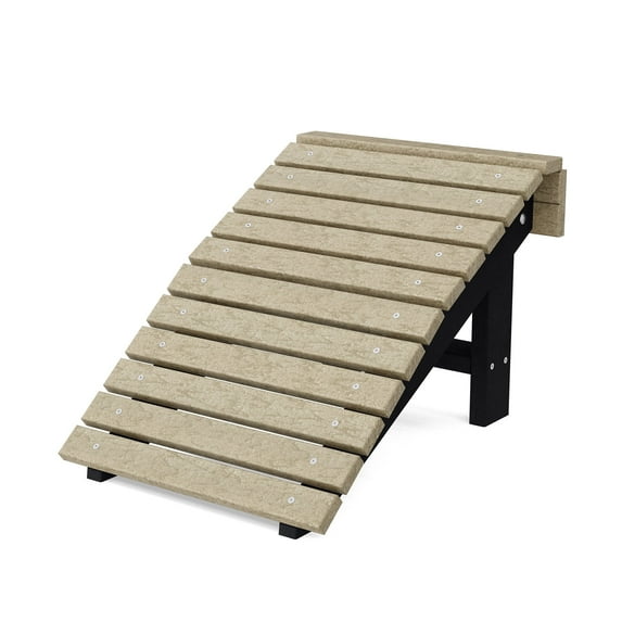 Wildridge Heritage Folding Footstool, Weathered Wood and Black - Outdoor Weather Resistant Recycled Plastic Furniture for Patio