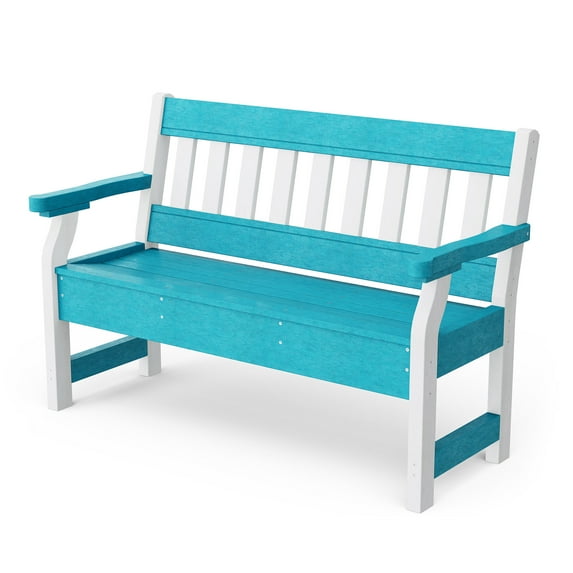 Wildridge Heritage Garden Bench, Aruba Blue and White - Outdoor All-Weather HDPE Furniture