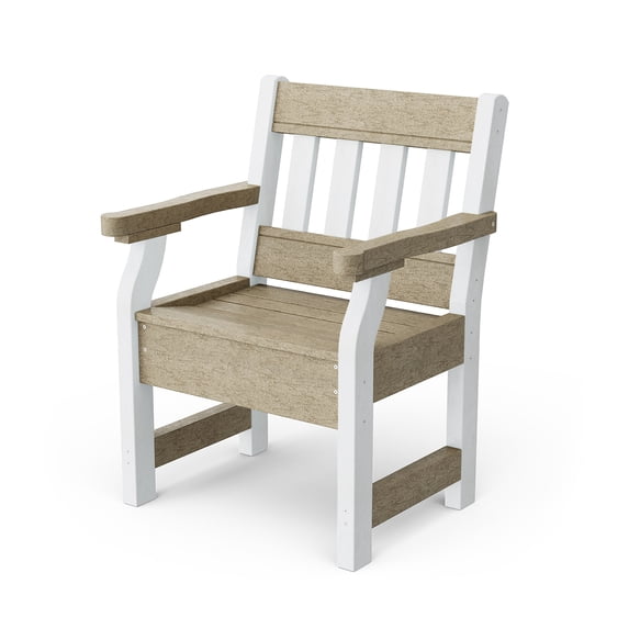Wildridge Heritage Garden Chair, Weathered Wood and White - Outdoor Weather Resistant Recycled Plastic Furniture for Patio