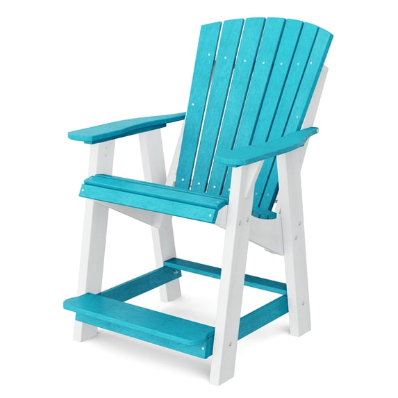 Wildridge Heritage High Adirondack Chair, Aruba Blue and White - All-Weather Recycled Plastic Furniture for Patio, Deck, Lawn