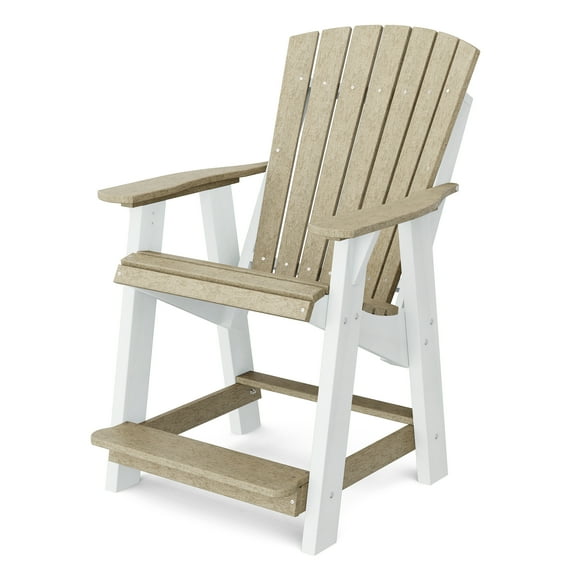 Wildridge Heritage High Adirondack Chair, Weathered Wood and White - All-Weather Recycled Plastic Furniture for Patio, Deck, Lawn