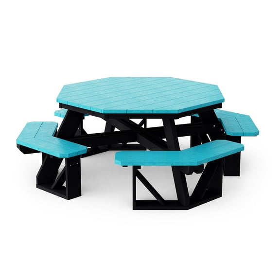 Wildridge Heritage Octagon Picnic Table, Aruba Blue and Black - Outdoor Weather Resistant HDPE Picnic Table for Patio, Porch, Deck, Lawn