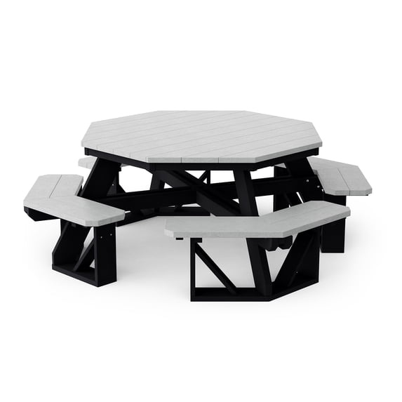Wildridge Heritage Octagon Picnic Table, Light Gray and Black - Outdoor Weather Resistant HDPE Picnic Table for Patio, Porch, Deck, Lawn