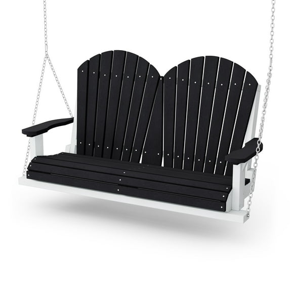 Wildridge Heritage Porch Swing, Black and White - Outdoor Weather Resistant Recycled Plastic Furniture for Patio