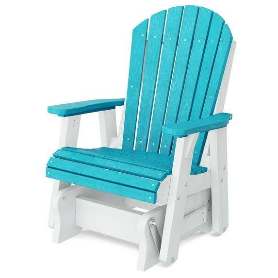 Wildridge Heritage Single Glider, Aruba Blue and White, Outdoor Weather Resistant Poly Patio Furniture