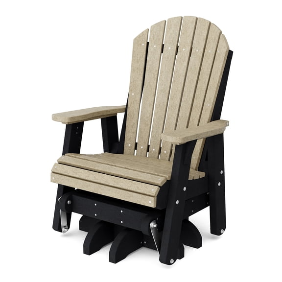 Wildridge Heritage Single Swivel Glider, Weathered Wood and Black - Outdoor Weather Resistant Recycled HDPE Glider for Porch, Patio, Deck