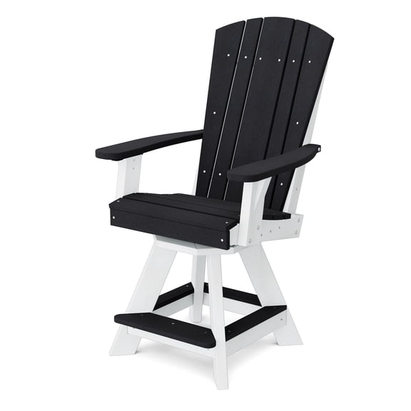 Wildridge Heritage Swivel Balcony Chair, Black and White - Outdoor Weather Resistant Recycled Plastic Furniture for Patio