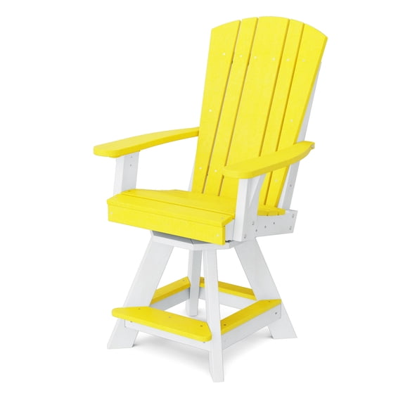 Wildridge Heritage Swivel Balcony Chair, Lemon Yellow and White - Outdoor Weather Resistant Recycled Plastic Furniture for Patio