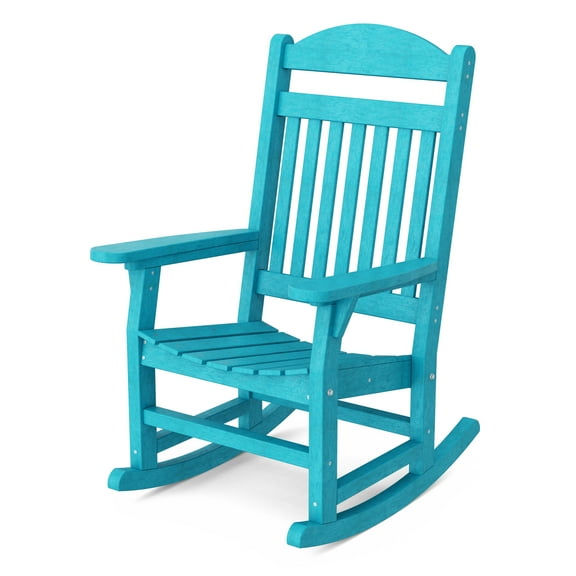 Wildridge Heritage Traditional Rocking Chair, Aruba Blue - Outdoor Weather Resistant HDPE Rocking Chair for Patio, Deck, Fire Pit