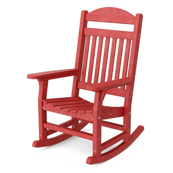 Wildridge Heritage Traditional Rocking Chair, Cardinal Red - Outdoor Weather Resistant HDPE Rocking Chair for Patio, Deck, Fire Pit