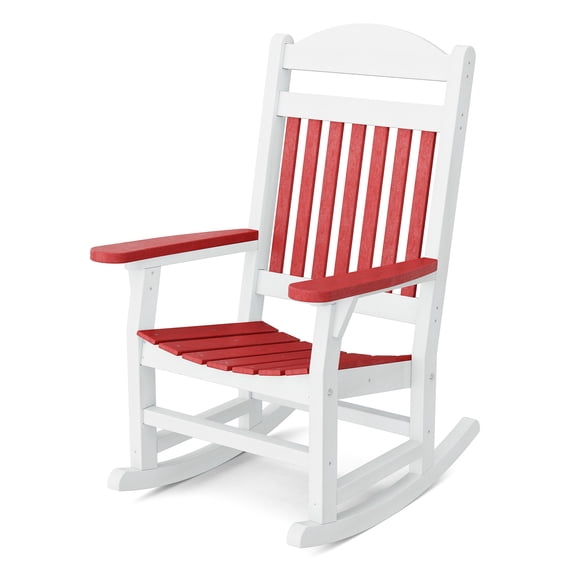 Wildridge Heritage Traditional Rocking Chair, Cardinal Red and White - Outdoor Weather Resistant HDPE Rocking Chair for Patio, Deck, Fire Pit