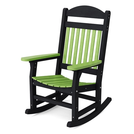 Wildridge Heritage Traditional Rocking Chair, Lime Green and Black - Outdoor Weather Resistant HDPE Rocking Chair for Patio, Deck, Fire Pit