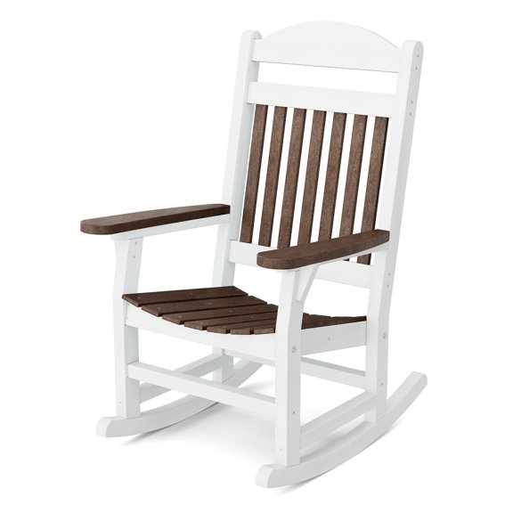 Wildridge Heritage Traditional Rocking Chair, Tudor Brown and White - Outdoor Weather Resistant HDPE Rocking Chair for Patio, Deck, Fire Pit