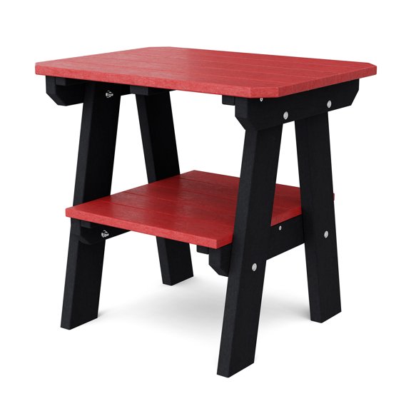 Wildridge Heritage Two-Tier End Table, Cardinal Red and Black - Outdoor Weather Resistant Recycled Plastic Furniture for Patio