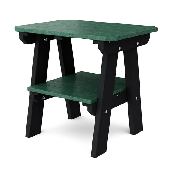 Wildridge Heritage Two-Tier End Table, Turf Green and Black - Outdoor Weather Resistant Recycled Plastic Furniture for Patio