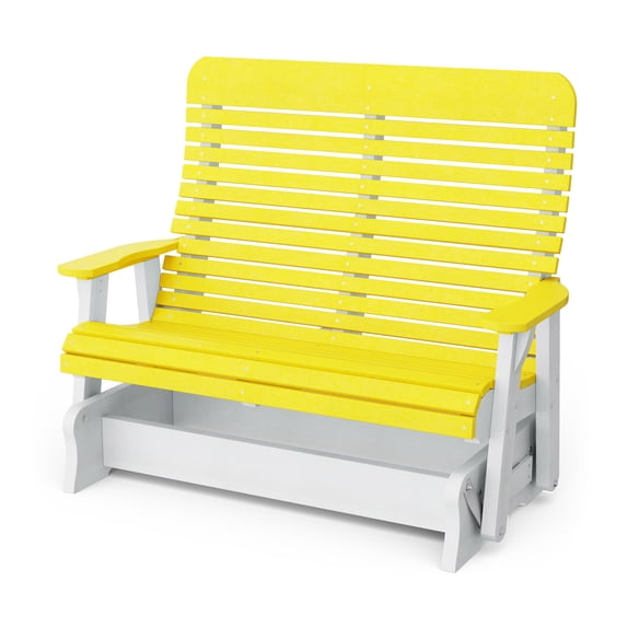 Wildridge Signature Double Glider, Lemon Yellow and White - Outdoor Weather Resistant Recycled Plastic Furniture for Patio