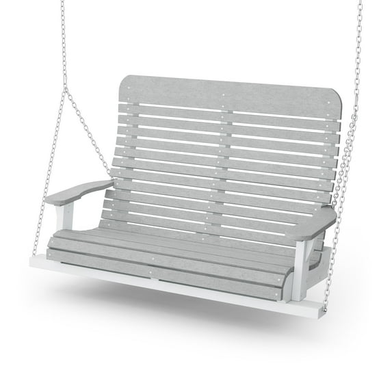 Wildridge Signature Porch Swing, Light Gray and White - Outdoor Weather Resistant Recycled Plastic Furniture for Patio