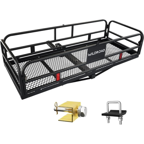 Wildroad Hitch Mount Cargo Carrier Basket 500 LBS Folding Vehicle Cargo 60" x 24" x 14" Fits 2" Receiver with 2" Hitch Stabilizer for SUV, Pickup Truck, Trailer