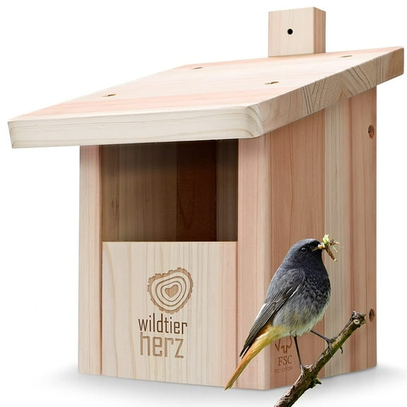 Wildtier Herz Nesting Box For Half-cave Breeders - Bird Box, Nest Box, Solid Wood Untreated Weatherproof, Bird Nesting Box For Garden, Bird House And Breeding Box For Redtails