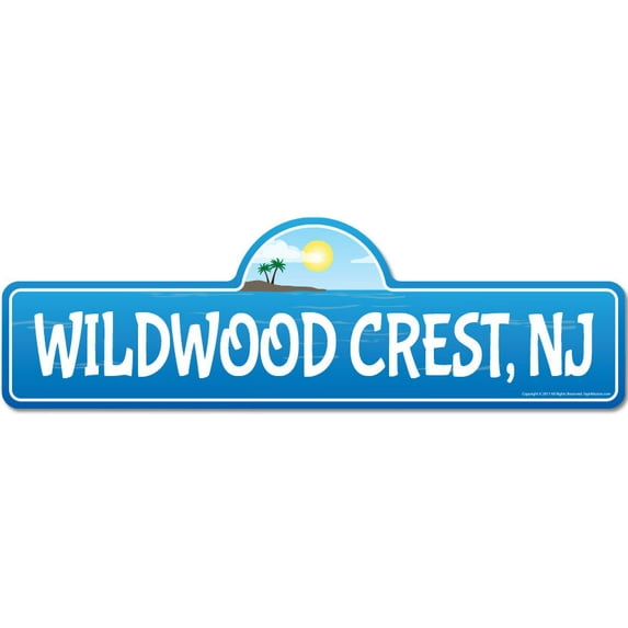 Wildwood Crest NJ New Jersey Beach Street Sign | Indoor/Outdoor | Surfer Ocean Lover Décor For Beach House Garages Living Rooms Bedroom | Signmission Personalized Gift