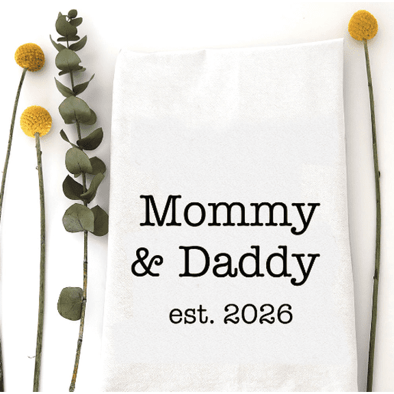Wildwood Landing Flour Sack Hand Towel 100% Cotton, 20" x 29"- Mommy & Daddy Est 2026