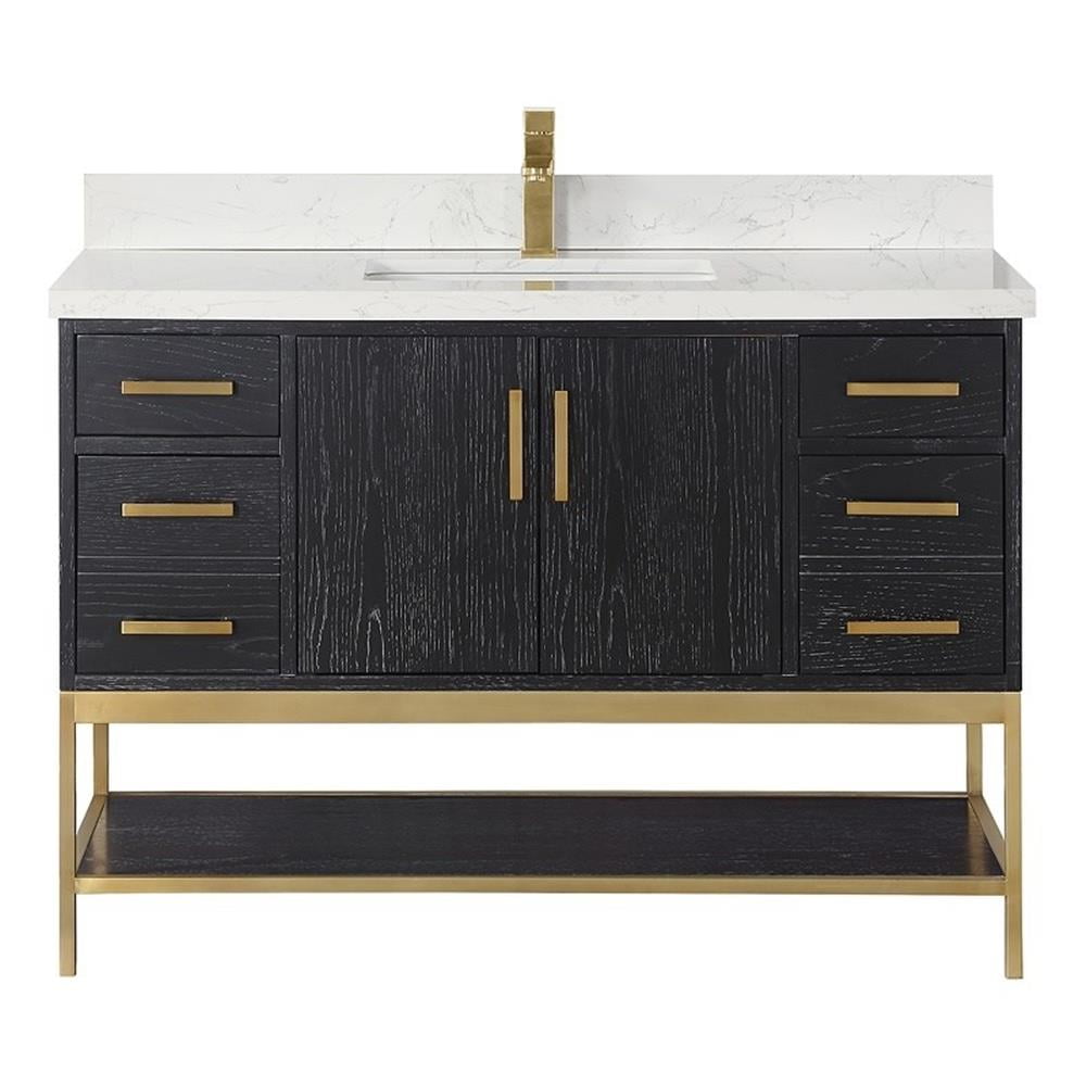 Wildy 48" Black Oak Single Bathroom Vanity with Gold Hardware