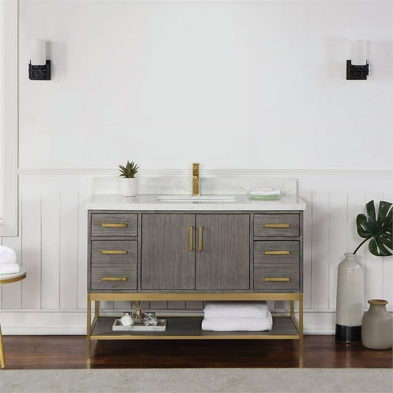 Wildy 48" Single Bathroom Vanity Set in Classical Grey with Grain White Composite Stone Countertop without Mirror