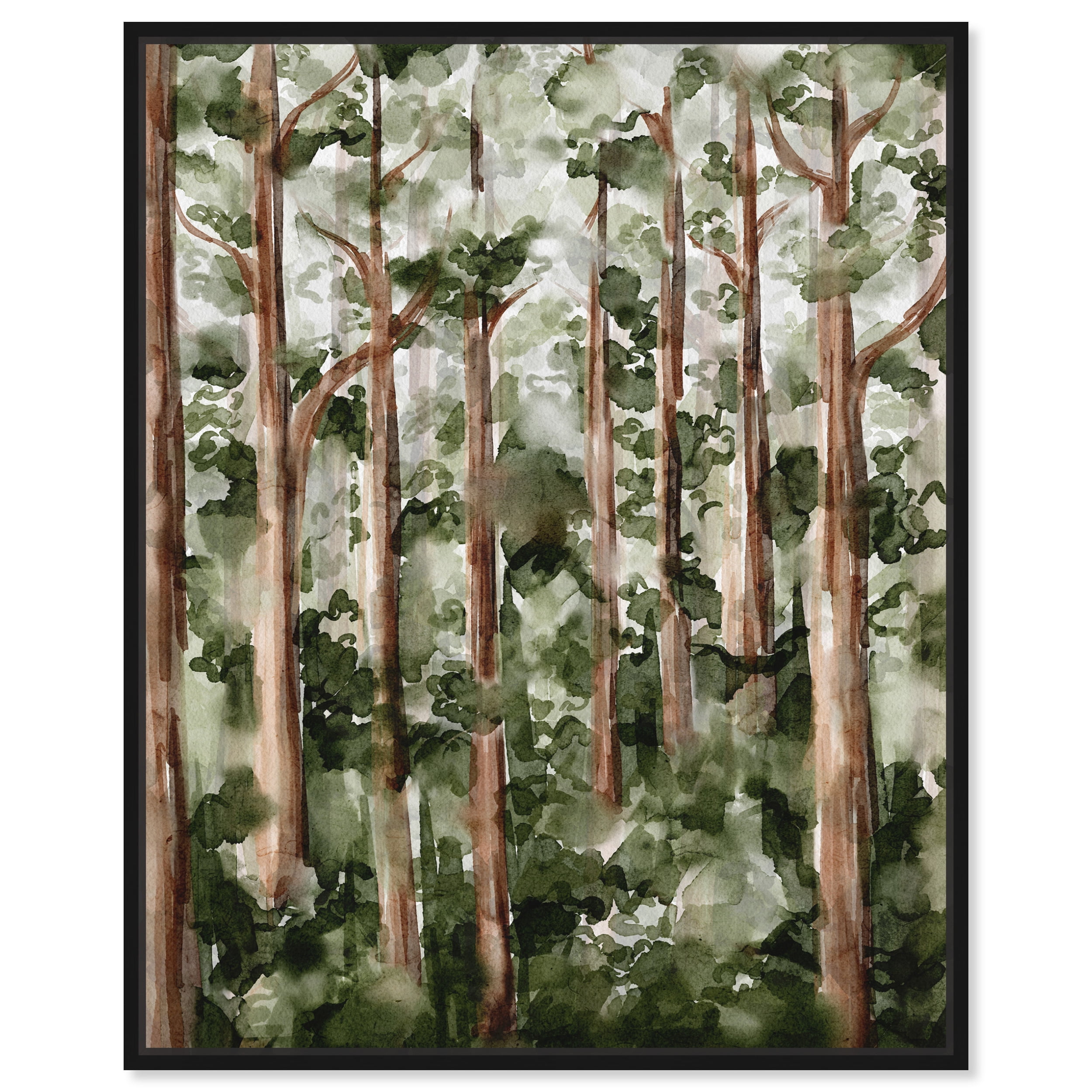 Wildy Forest Green and Brown Landscape Canvas Print with Black Frame