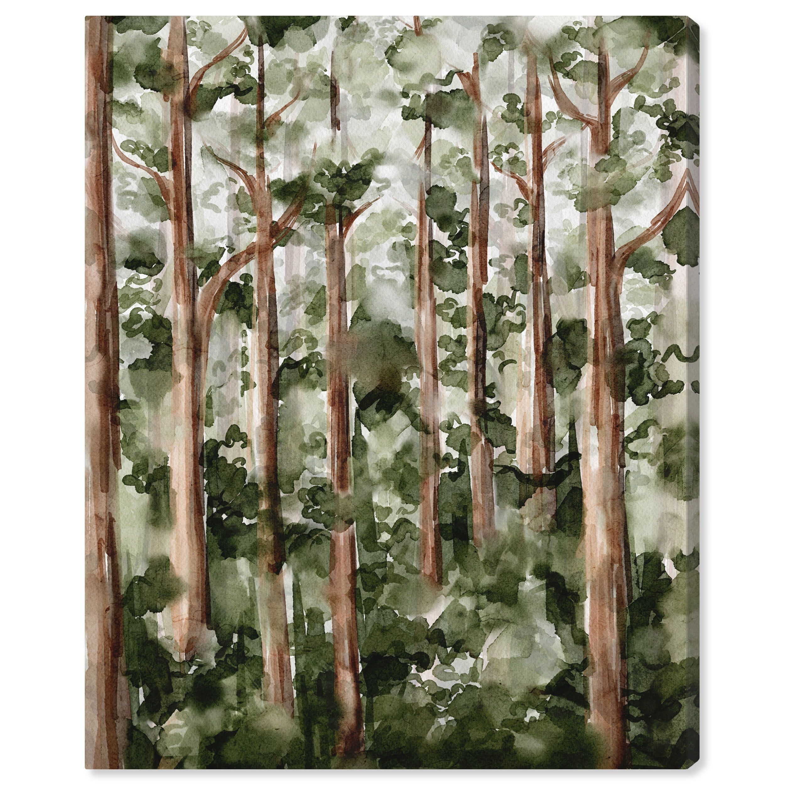 Wildy Forest Green and Brown Watercolor Landscape Canvas Art, 36" x 45"