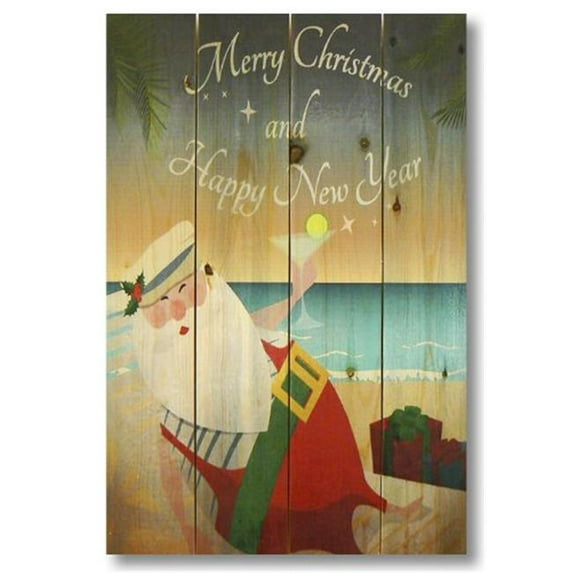 Wile E. Wood 14 x 20 Merry Christmas Beach Santa Wood Art