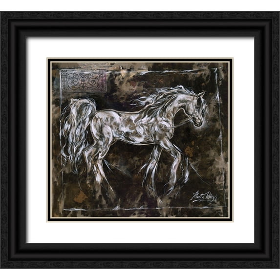 Wiley, Marta 13x12 Black Ornate Wood Framed with Double Matting Museum Art Print Titled - Crackle Horse Black- Dark