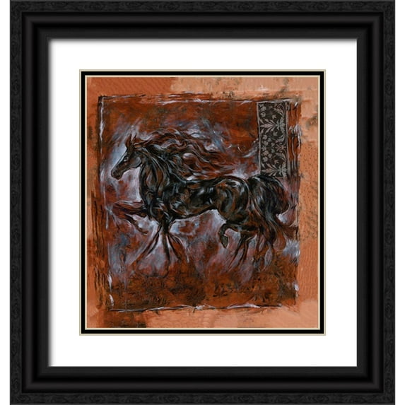 Wiley, Marta 15x16 Black Ornate Wood Framed with Double Matting Museum Art Print Titled - Sepia horse crackle