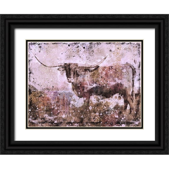 Wiley, Marta 24x19 Black Ornate Wood Framed with Double Matting Museum Art Print Titled - Long Horn Pink tint