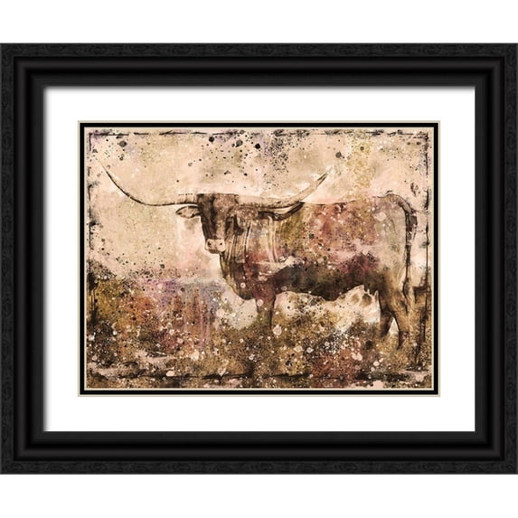 Wiley, Marta 24x19 Black Ornate Wood Framed with Double Matting Museum Art Print Titled - Long Horn Sepia