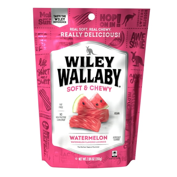 Wiley Wallaby Watermelon Flavored Licorice Candy, 7.05 oz. Resealable Bag