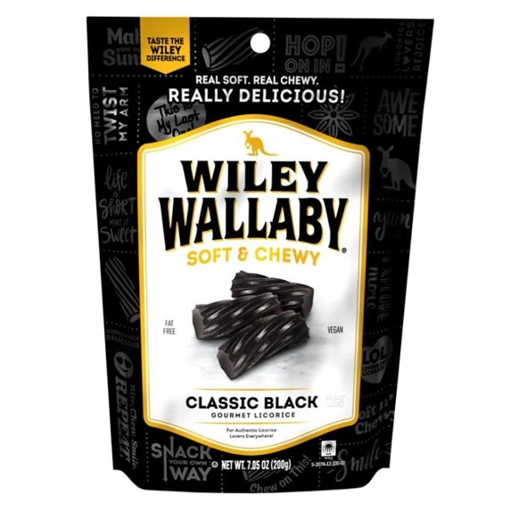 Wiley Wallaby 120071 Classic Black Gourmet Licorice Soft & Chewy Candy 7.05 oz. Bag, Pack of 1
