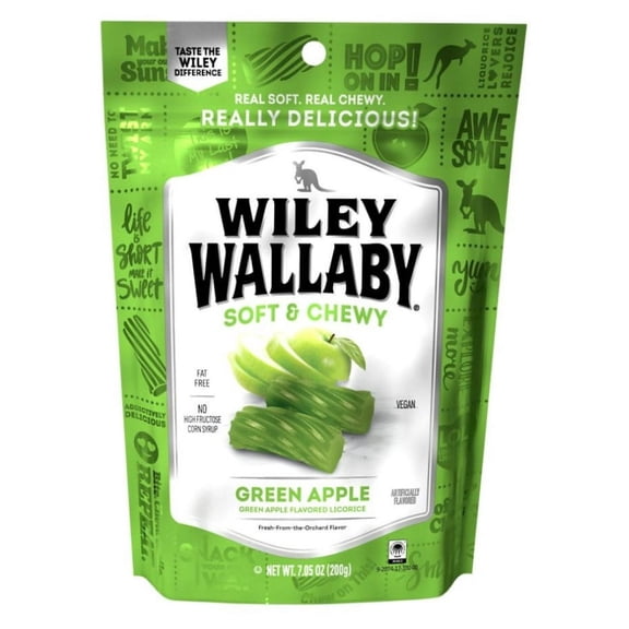 Wiley Wallaby 120072 Green Apple Licorice Soft & Chewy 7.05 oz. Bag, Pack of 1