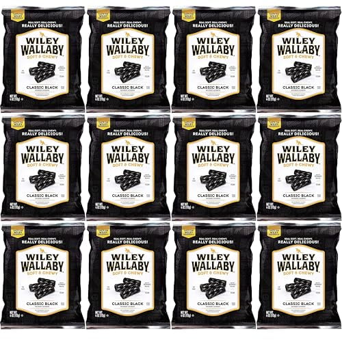 Wiley Wallaby Australian Licorice, 4 Ounce Bags, 12 Count (Black)