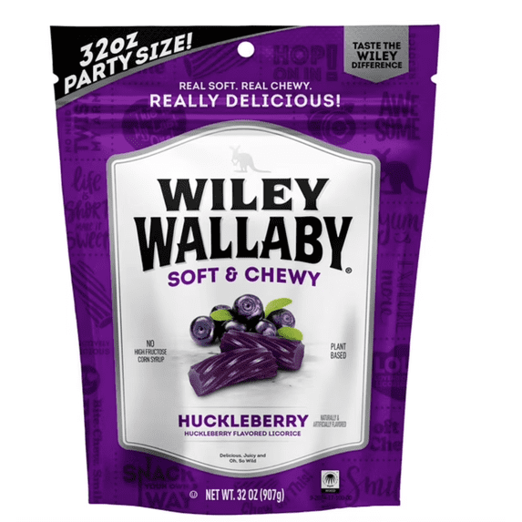 Wiley Wallaby Australian Style Soft & Chewy Huckleberry Flavored Licorice Candy, Party Size, 32 oz
