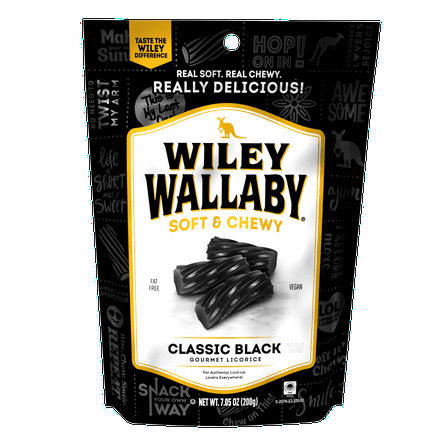 Wiley Wallaby Classic Black Licorice Candy, 7.05 oz. Resealable Bag