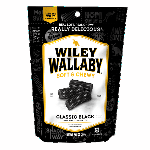 Wiley Wallaby Classic Black Licorice Candy, 7.05 oz. Resealable Bag