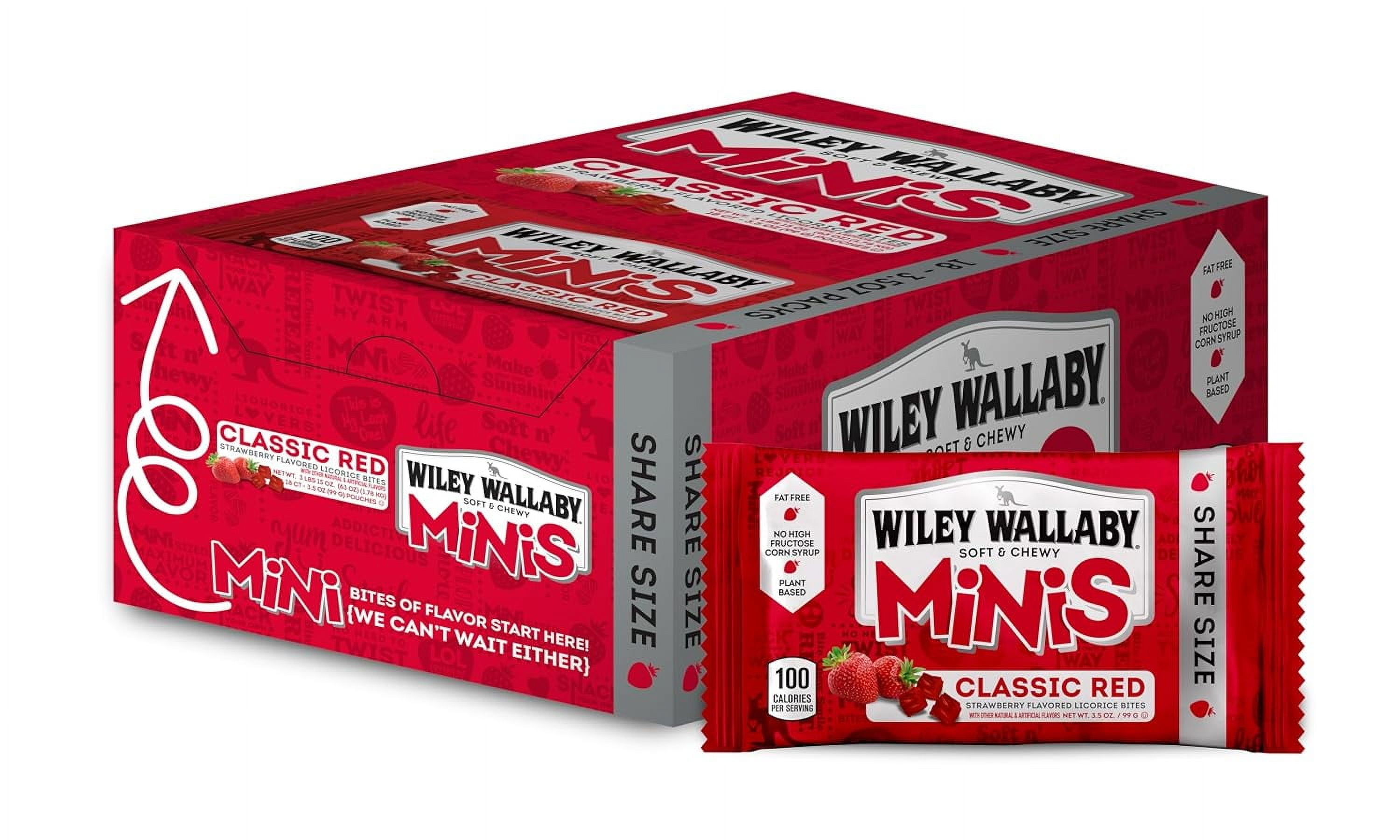 Wiley Wallaby Classic Red Mini Licorice Bites 3.5 Ounce Gourmet