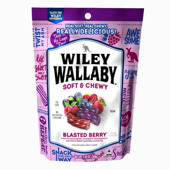 Wiley Wallaby Blasted Berry Licorice Candy, 7.05 oz.Resealable Bag