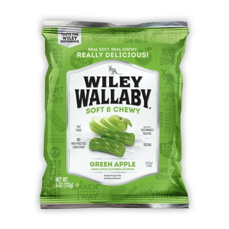 Wiley Wallaby Green Apple Licorice Candy, 4 oz. Bag, Contains Wheat & Soy
