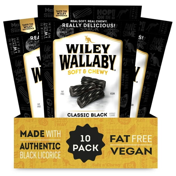 Wiley Wallaby Licorice 10 Ounce Classic Gourmet Soft & Chewy Australian Black Licorice Candy Twists, 10 Pack